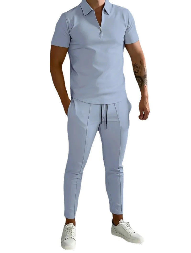 Frühling und Sommer Herren Sets Revers Kurzarm Poloshirt Sporthosen 2-teilige Anzüge für Männer