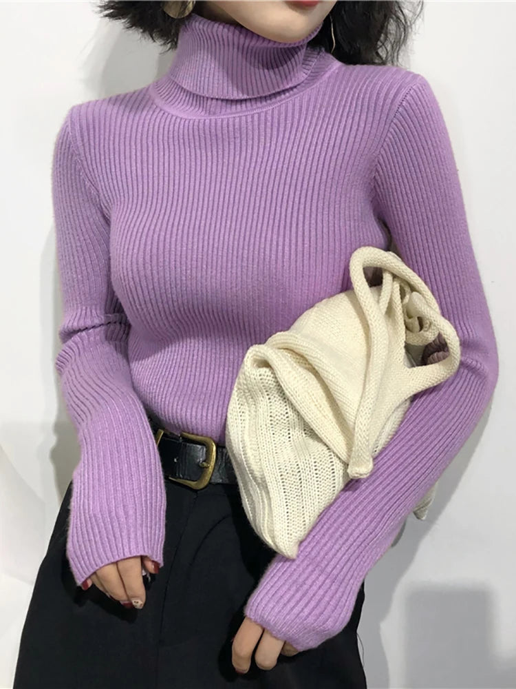 Damen Rollkragenpullover 2026 Herbst Winter Oberteile Koreanischer Slim-Fit Damen Pullover Strickpullover Pull Femme Hiver Truien