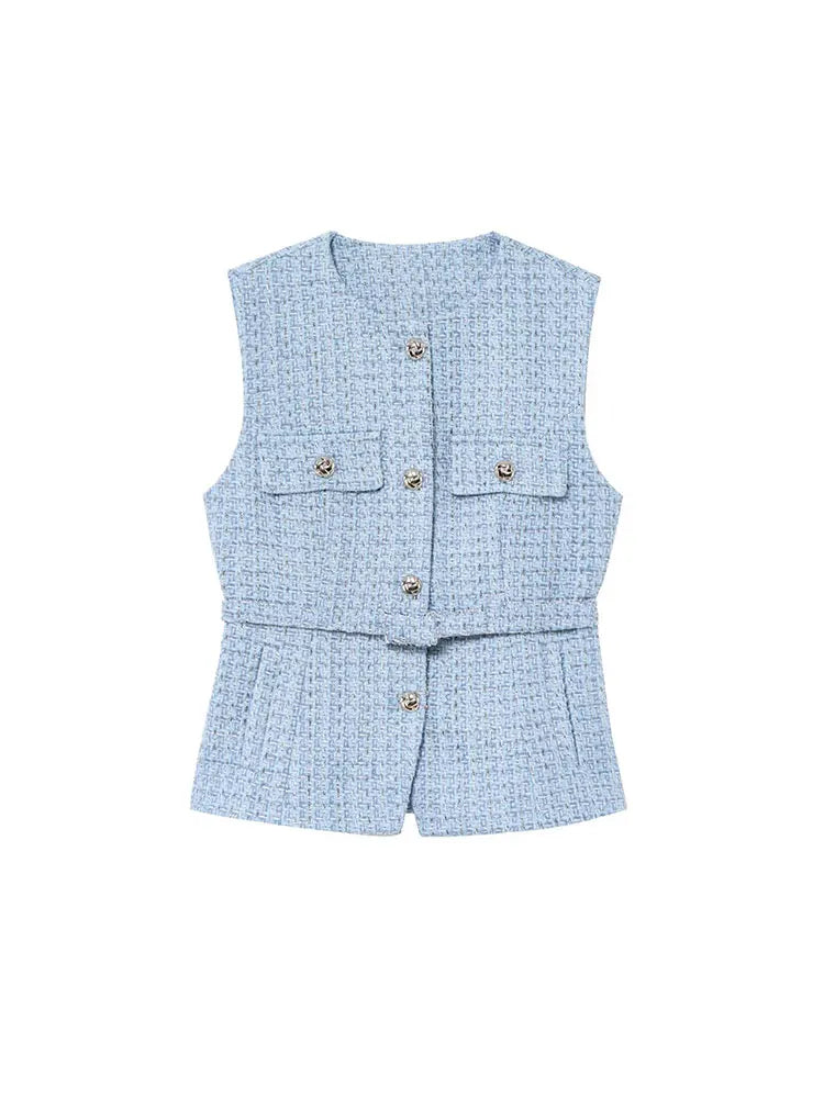 NLZGMSJ 2025 Frühling Damen Weste Top Mode mit Gürtel Slim Fit ärmellose Jacke Top für Frauen Textur Weste Top Neu