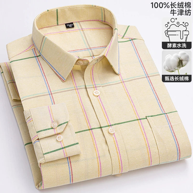 S-6XL Oxford-Hemden für Herren, langärmelig, reine Baumwolle, einfarbig, gestreift, Freizeit, bestickt, Pferd, Streetwear, Business, einfarbig, Büro, 6XL