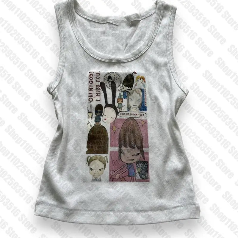 Ästhetische Brief Tank top Crop Tops T-shirt Kurzarm Weste Tees Harajuku Streetwear Hosenträger Frauen Kleidung hemd 2000er Jahre