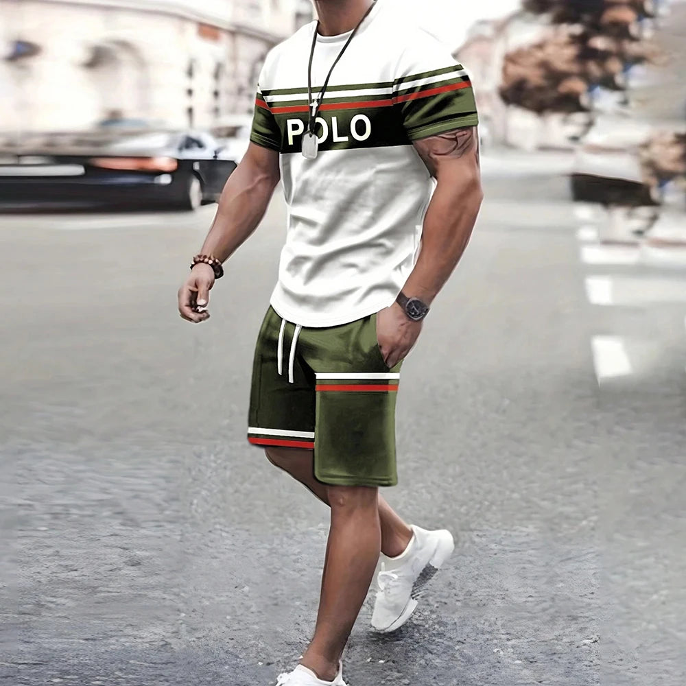 Modische neue Herren-Sportbekleidung, kurzärmelige Shorts, Anzug, lässiges T-Shirt, Shorts-Sets, Retro, kühl, atmungsaktiv, Sommer, zweiteiliges Set