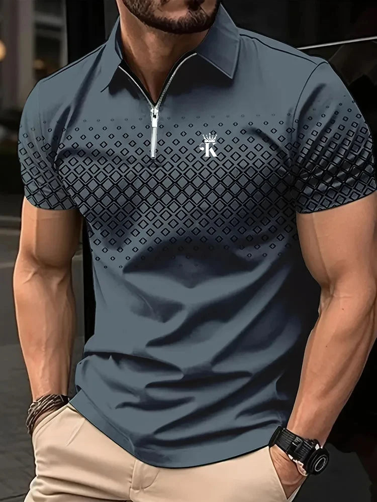 Business Herren Golf Polo Kurzarm Poloshirt Outdoor Casual Daily Streetwear Sommer 3D-Druck Mikroelastisches Polyester
