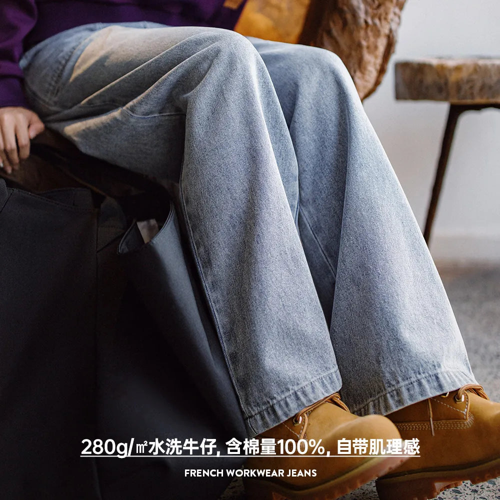 Damen-Jeans aus geradem Denim mit hoher Taille, Vintage-Stil, gewaschen, lockere Passform, Freizeithose, Hose für Herbst und Winter, mit YKK-Reißverschluss