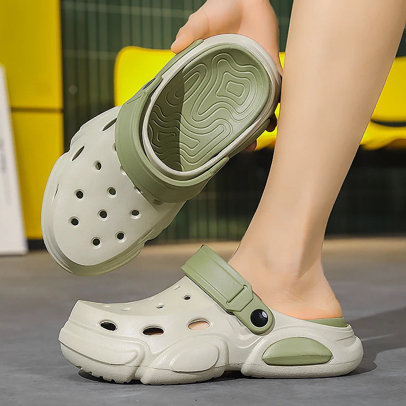 Sommer-Herren-Sandalen mit dicken Sohlen, rutschfest, atmungsaktiv, Zehenkappen-Sandalen, lässige Strand-Hausschuhe