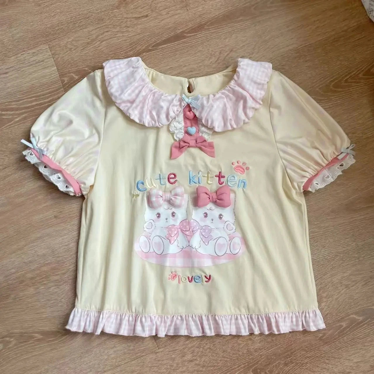 Japanische Kawaii Crop Tops Cartoon Print Harajuku Lolita Kurzarm T-shirts Frauen Y2k Ästhetische Dünne T Vintage Fee Grunge
