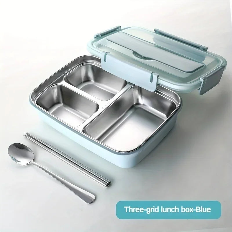 Auslaufsichere Lunchbox aus Edelstahl mit 3/4-Fächern – langlebiger, leicht zu reinigender Bento-Behälter für Studenten und Büroangestellte