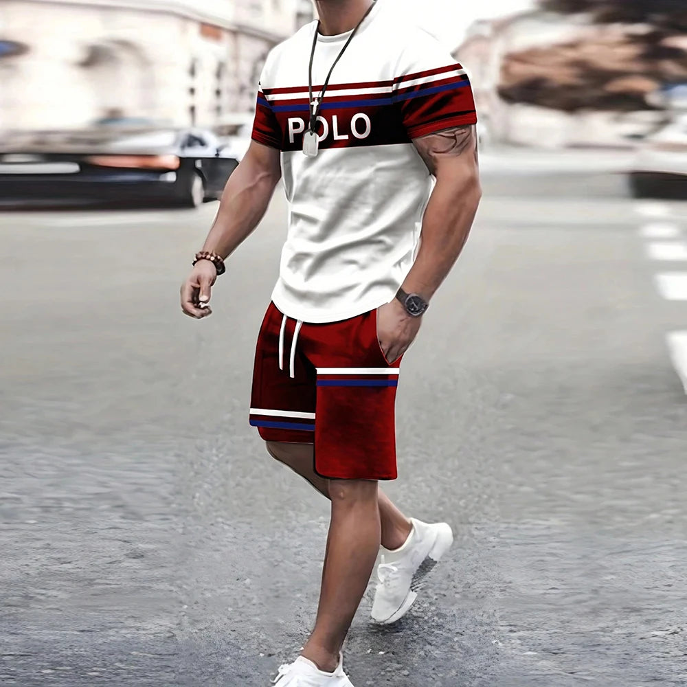 Modische neue Herren-Sportbekleidung, kurzärmelige Shorts, Anzug, lässiges T-Shirt, Shorts-Sets, Retro, kühl, atmungsaktiv, Sommer, zweiteiliges Set