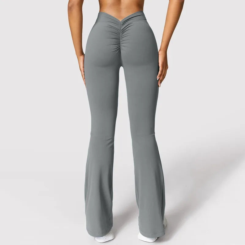 Mode Micro Horn Leggings Frauen V-back Taille Sport Hosen Hohe Taille Push-Up Butt Gym Hosen Solide Dünne beiläufige Leggings