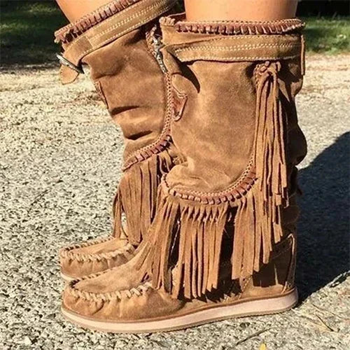 Piraten Stiefel Frau Plissee Quaste Mid-kalb Stiefel Frauen Nähen Schuhe Schnalle Leder High Heels Schuhe Weibliche Plus Größe Zip