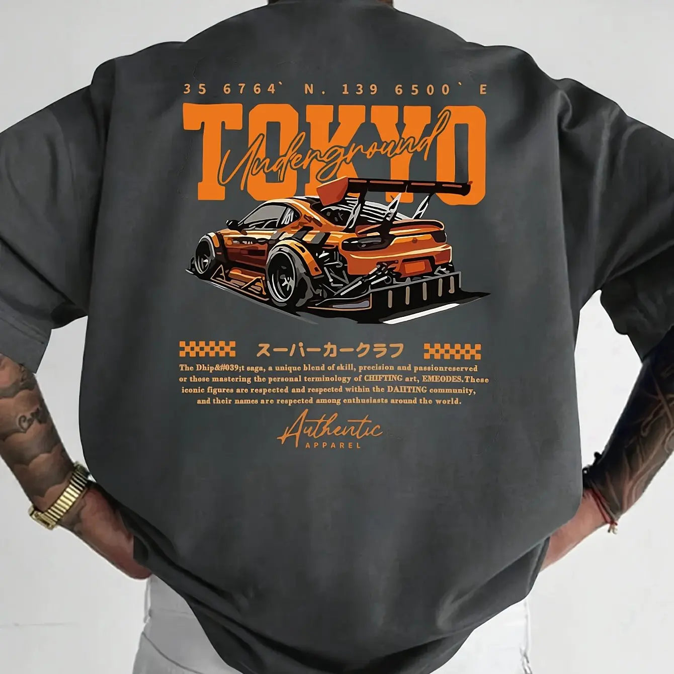 Herren-Sommer-T-Shirt aus 100 % Baumwolle, modisch, lässig, locker, groß, japanisches Tokio-Muster, bedruckt, Rundhalsausschnitt, kurzärmelig