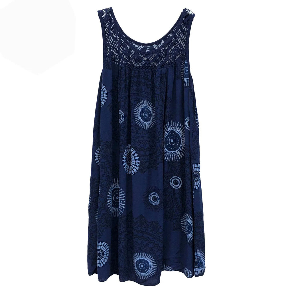 Damenbekleidung, Sommer, ärmelloses Leibchenkleid, Spitzendruck, ärmellos, große Schaukel, lockeres sexy Kleid, langer Rock, Übergröße