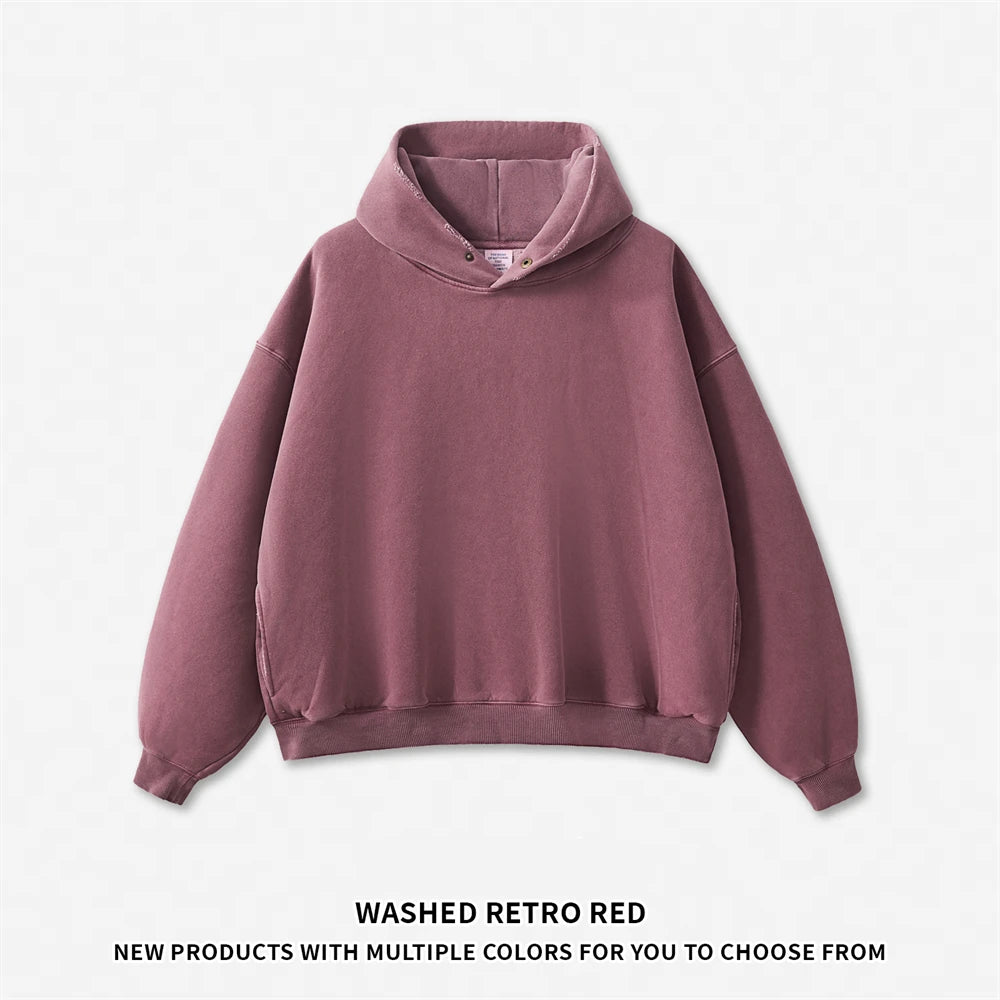 Vintage Mann gewaschen Boxy Fleece Hoodie Unisex lose zerrissene warme Knopf Winter Kapuzenpullover Markenkleidung HY0053