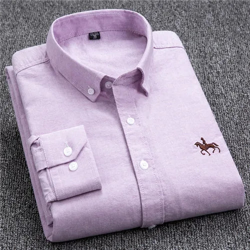 S-6XL Oxford-Hemden für Herren, langärmelig, reine Baumwolle, einfarbig, gestreift, Freizeit, bestickt, Pferd, Streetwear, Business, einfarbig, Büro, 6XL