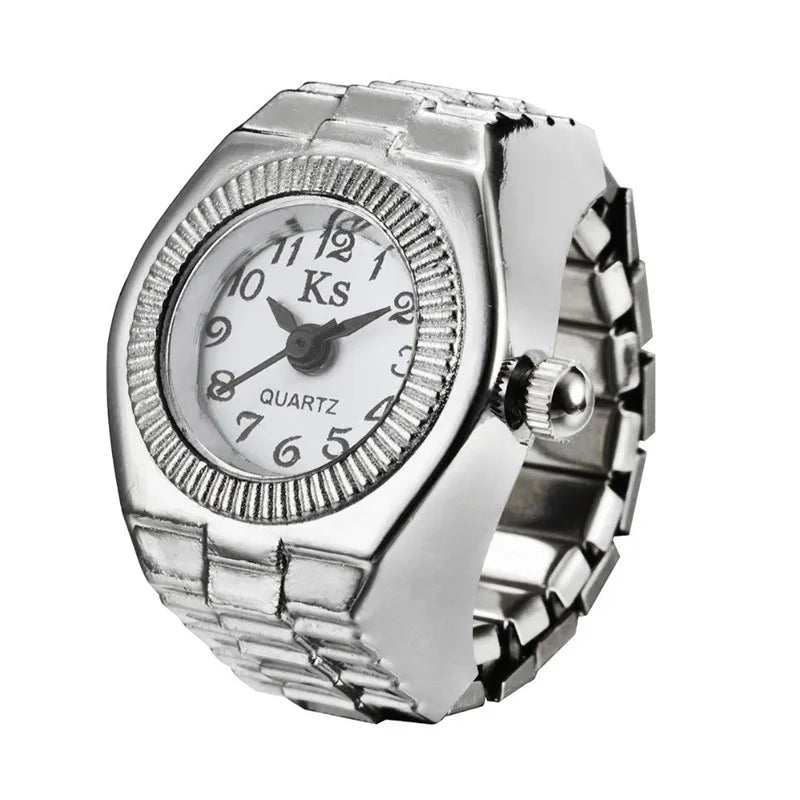 Vintage Punk Finger Uhr Mini Gummiband Legierung Uhren Paar Ringe Schmuck Uhr Retro Römischen Quarzuhr Ringe Frauen Männer