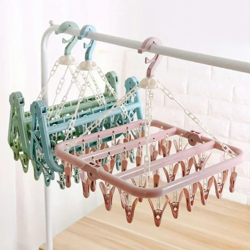 32 Clips, zusammenklappbarer Kleiderbügel, Trockner, winddicht, für Socken, Unterwäsche, Wäscheständer, Baby-Bekleidung, Kleiderbügel, Organizer, Wäscheständer, Aufbewahrung
