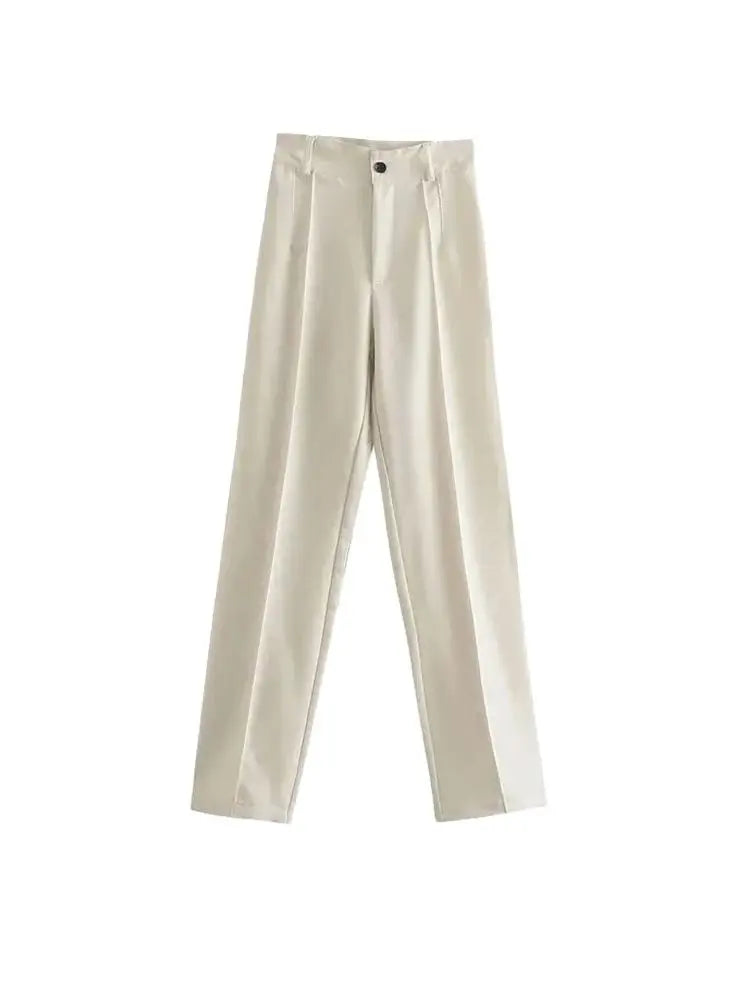 Frauen Chic Mode Büro Tragen Gerade Hosen Vintage Hohe Taille Zipper Fliegen Weibliche Hose Mujer