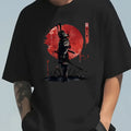 Herren-Sommer-T-Shirt aus 100 % Baumwolle, modisch, lässig, locker, japanisches Samurai-Muster, bedruckt, Rundhalsausschnitt, kurzärmelig
