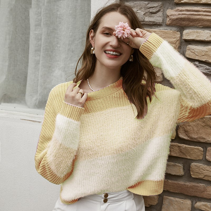 2020 Autumn Winter Women's Color Block Sweater