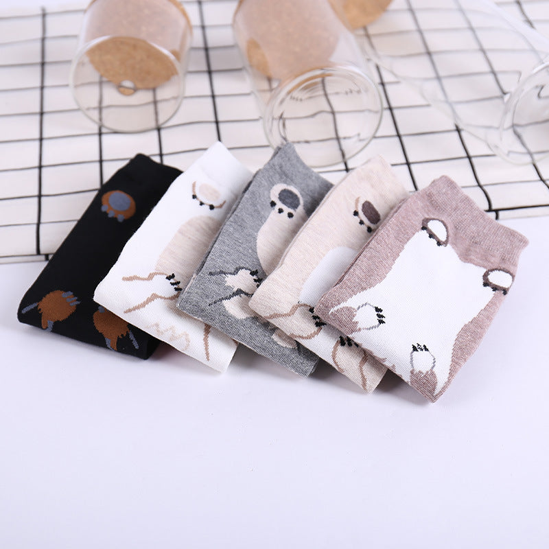 Cute Korean Cartoon Dog Cotton Mid-Calf Socks