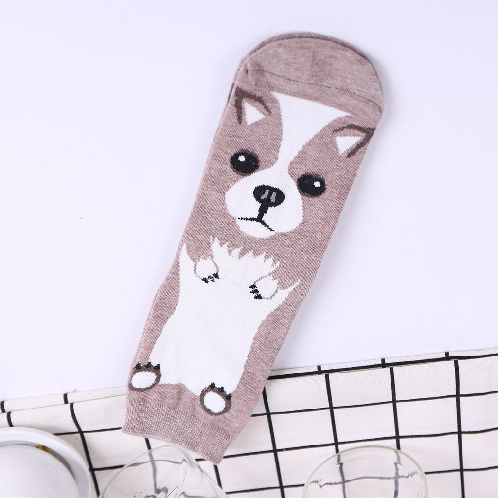 Cute Korean Cartoon Dog Cotton Mid-Calf Socks