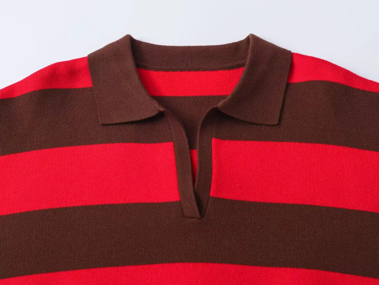 2026 Autumn New Women's Loose Long Sleeve Sweater Solid Color & Bold Stripe Lapel Top Street Fashion Long Sleeve Pullover