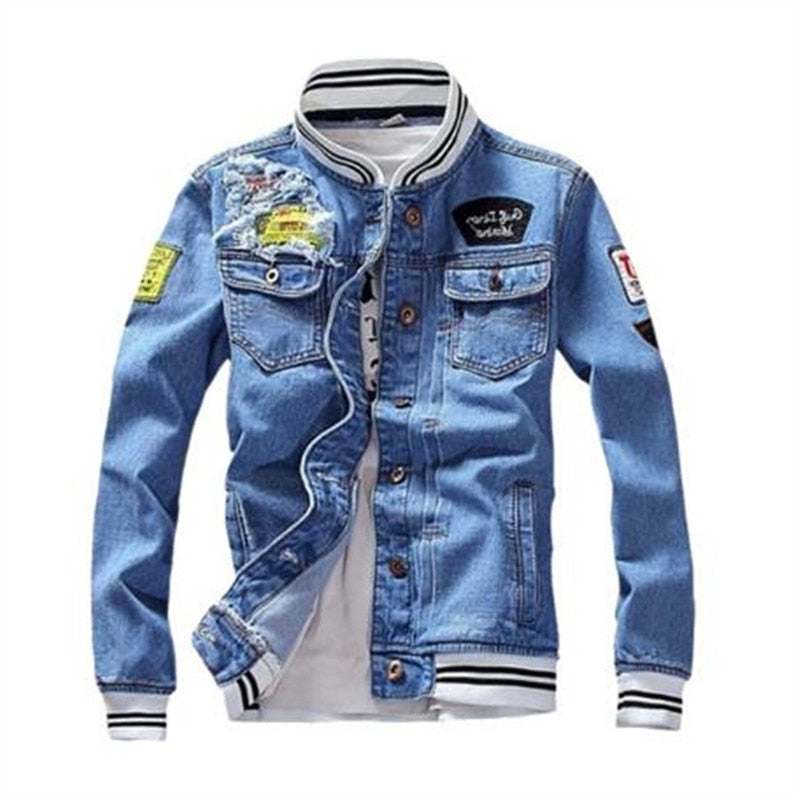 2020 Men's Slim Fit Denim Jacket with Stand Collar