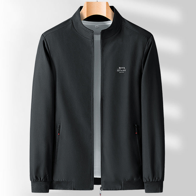 Men's Plus Size Zipper Jacket with Stand Collar and Pockets