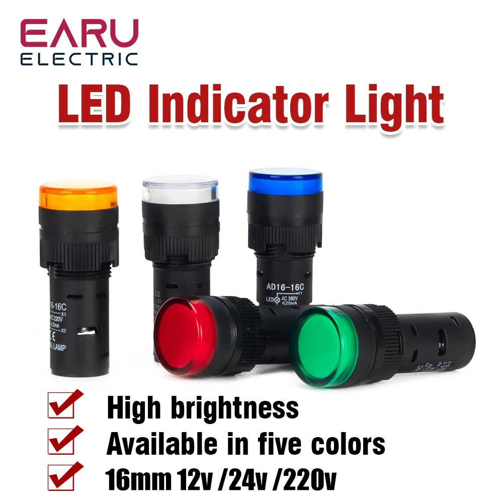 AD16-16C Panel LED Signalleuchte 16mm – 12V/24V/220V, 5 Farben wählbar - flohmarkt-deutschland.shop