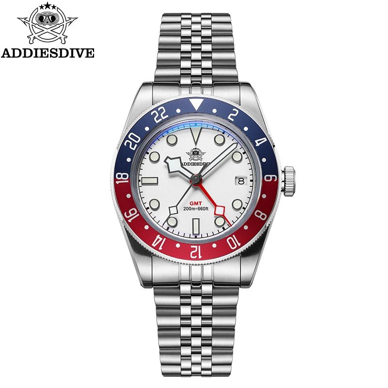 ADDIESDIVE AD2044 GMT Taucheruhr – 200m, BGW9 Leuchtend, Blasenspiegel, Quarz - flohmarkt-deutschland.shop