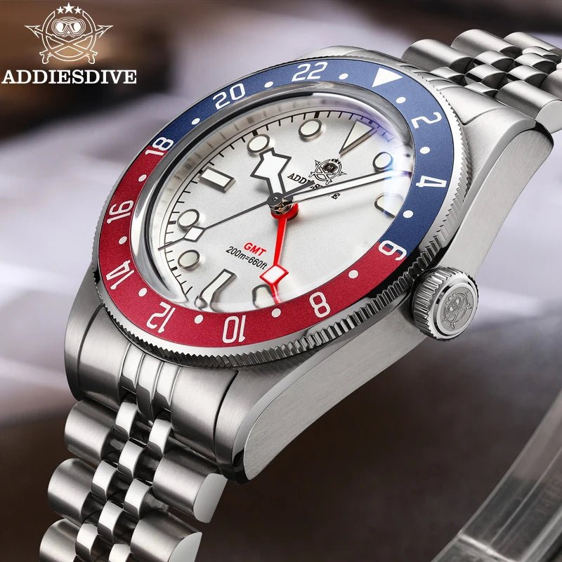 ADDIESDIVE AD2044 GMT Taucheruhr – 200m, BGW9 Leuchtend, Blasenspiegel, Quarz - flohmarkt-deutschland.shop