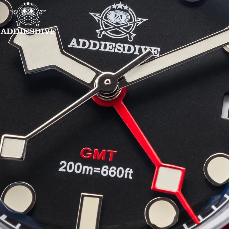 ADDIESDIVE AD2044 GMT Taucheruhr – 200m, BGW9 Leuchtend, Blasenspiegel, Quarz - flohmarkt-deutschland.shop