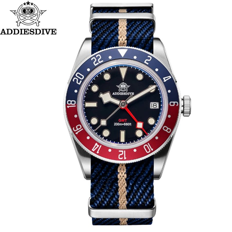 ADDIESDIVE AD2044 GMT Taucheruhr – 200m, BGW9 Leuchtend, Blasenspiegel, Quarz - flohmarkt-deutschland.shop