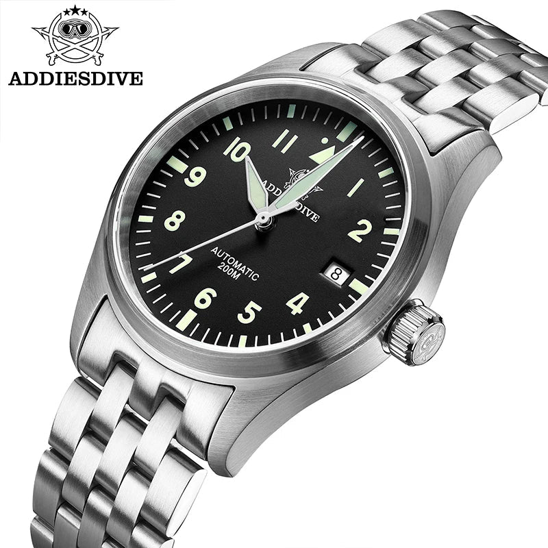 ADDIESDIVE AD2519 Vintage Automatikuhr – 200m, C3 Leuchtend, 316L Edelstahl - flohmarkt-deutschland.shop