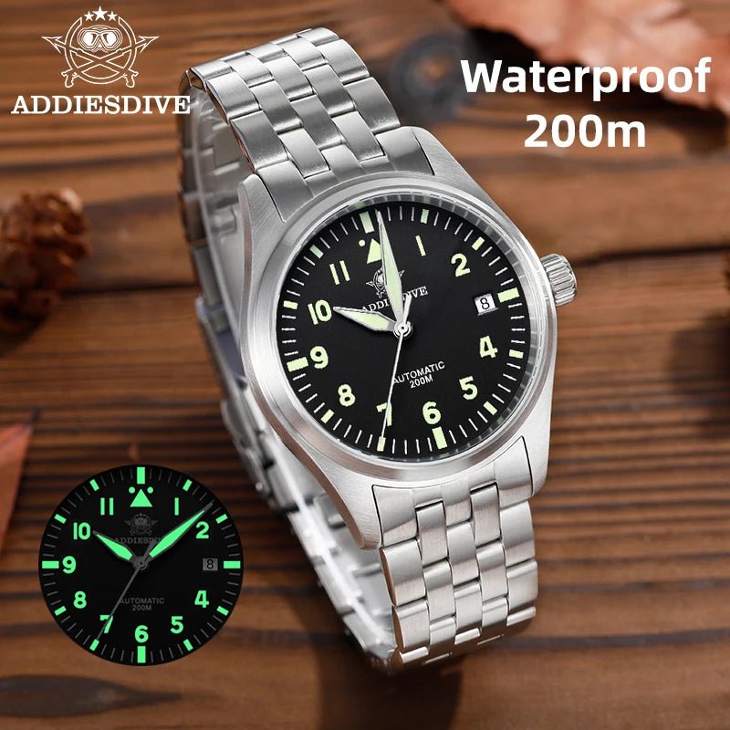 ADDIESDIVE AD2519 Vintage Automatikuhr – 200m, C3 Leuchtend, 316L Edelstahl - flohmarkt-deutschland.shop