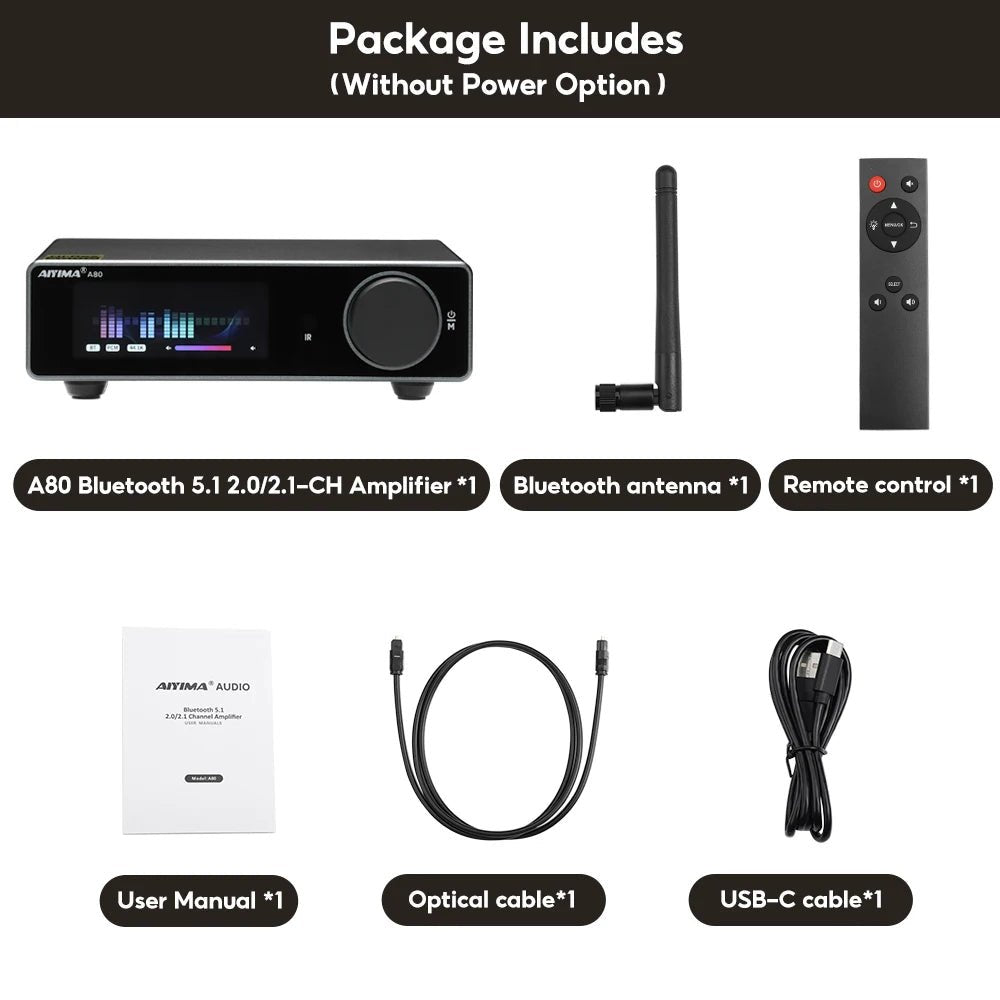 AIYIMA A80 TPA3255 DAC Bluetooth PFFB Stereo Power Amplifier 300Wx2 Class D 2.0 HiRes Digital Amp with RCA TRS OPT COA USB Input - flohmarkt-deutschland.shop