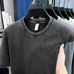 American Style Retro Heavyweight Solid Color Short Sleeved T-shirt Men Women Summer Street Trendy Washed Old Oversized Clothes - flohmarkt-deutschland.shop