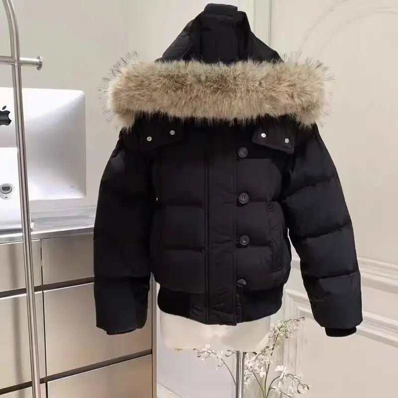 Amerikanischen retro pelz kragen warme einfarbig frauen mit kapuze baumwolle mantel ins winter lose beiläufige dünne baumwolle mantel jacken - flohmarkt-deutschland.shop