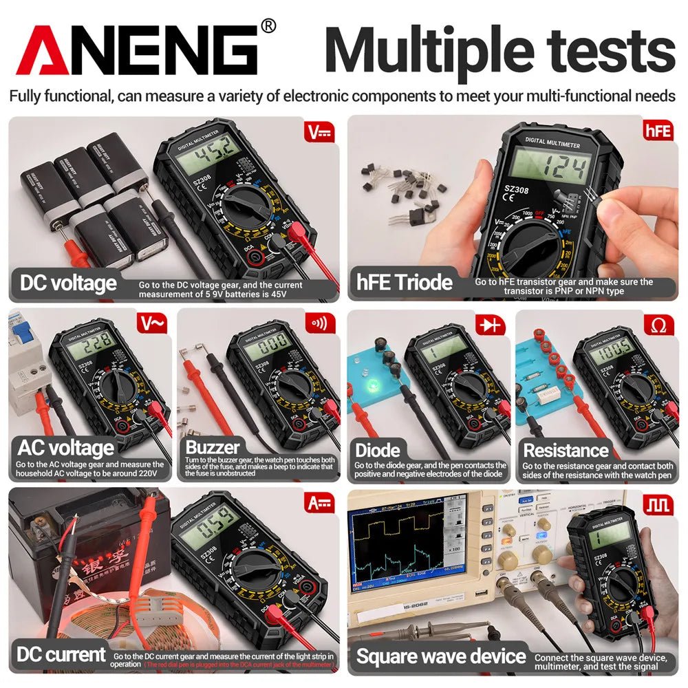 ANENG SZ308 Digital Multimeter AC/DC Current Meter Voltage Resistance Meter Electrician LCD Screen Ohm Square Wave Test - flohmarkt-deutschland.shop