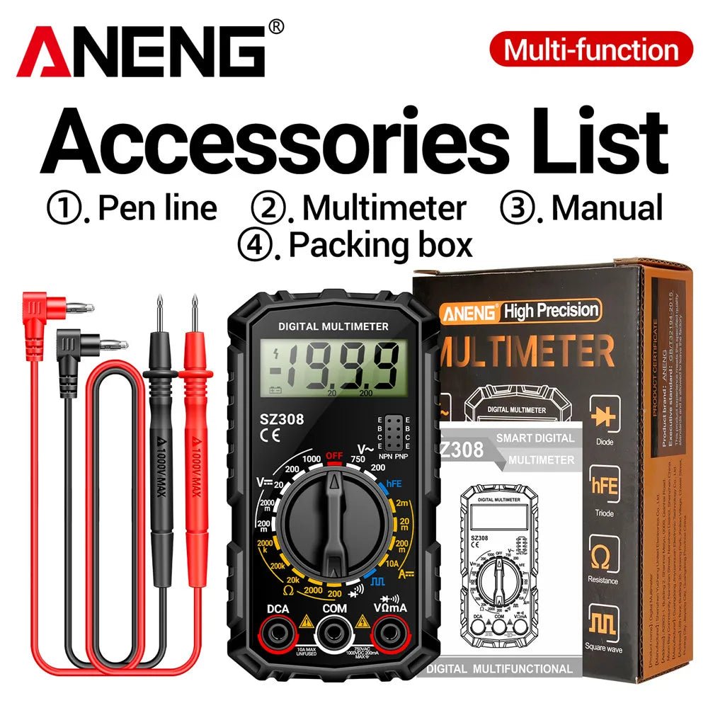 ANENG SZ308 Digital Multimeter AC/DC Current Meter Voltage Resistance Meter Electrician LCD Screen Ohm Square Wave Test - flohmarkt-deutschland.shop
