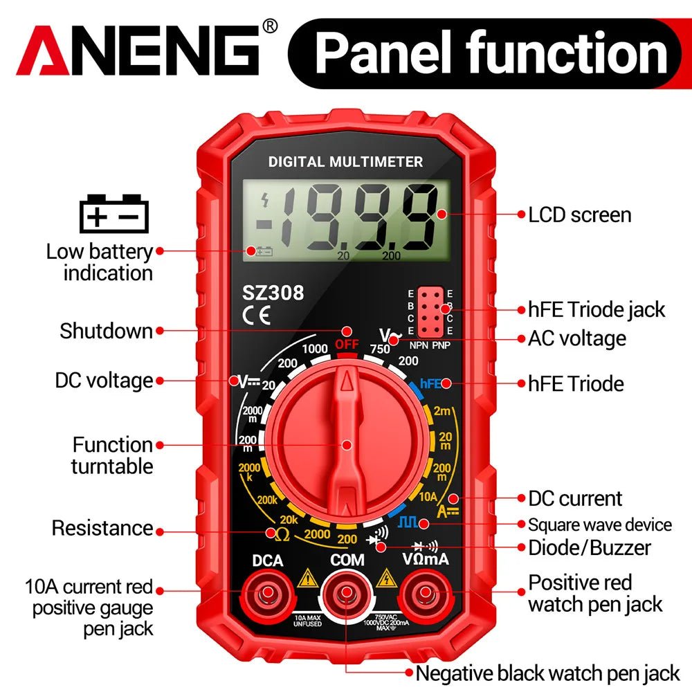 ANENG SZ308 Digital Multimeter AC/DC Current Meter Voltage Resistance Meter Electrician LCD Screen Ohm Square Wave Test - flohmarkt-deutschland.shop