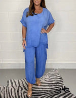 Angebot 15,eur, Einfarbige Hose setzt Frauen kurze Ärmel o Hals T-Shirt und lockere Hose mit weitem Bein zweiteilig Set Mode lässig Dame Anzug - flohmarkt-deutschland.shop