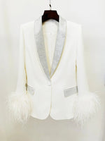 Angebot ,51,99 eur, HIGH STREET Mode 2026 Designer-Jacke Damen Echte Straußenfeder-Jacke mit Diamanten-Verzierung Schalkragen-Blazer - flohmarkt-deutschland.shop