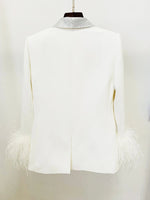 Angebot ,51,99 eur, HIGH STREET Mode 2026 Designer-Jacke Damen Echte Straußenfeder-Jacke mit Diamanten-Verzierung Schalkragen-Blazer - flohmarkt-deutschland.shop