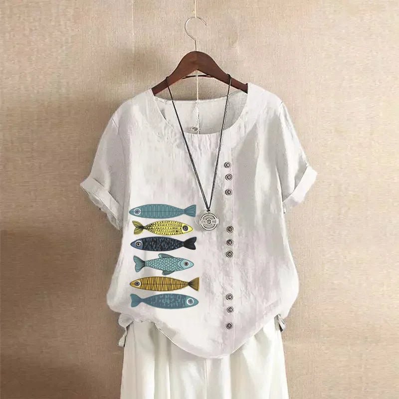 Angebot Frauen Baumwolle Leinen Bluse Shirts Sommer Oansatz Kurzarm Vintage Floral Print Lose Tops WYLP-AL 620409060860 - flohmarkt-deutschland.shop