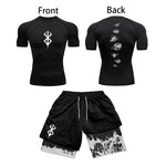 Anime 3D-gedrucktes Herren-Kompressionsset, kurzärmeliges Gym-Top + Workout-Shorts, schnell trocknend, atmungsaktiv, Leichtathletik-Rashguard-Set - flohmarkt-deutschland.shop