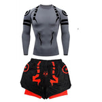 Anime Jujutsu Kaisen Kompressionsset Fitnessanzug für Herren, schnell trocknendes 3D-Kompressionsshirt + Fitnessstudio-Shorts, Lauf-Workout-Sportbekleidung - flohmarkt-deutschland.shop