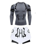 Anime Jujutsu Kaisen Kompressionsset Fitnessanzug für Herren, schnell trocknendes 3D-Kompressionsshirt + Fitnessstudio-Shorts, Lauf-Workout-Sportbekleidung - flohmarkt-deutschland.shop