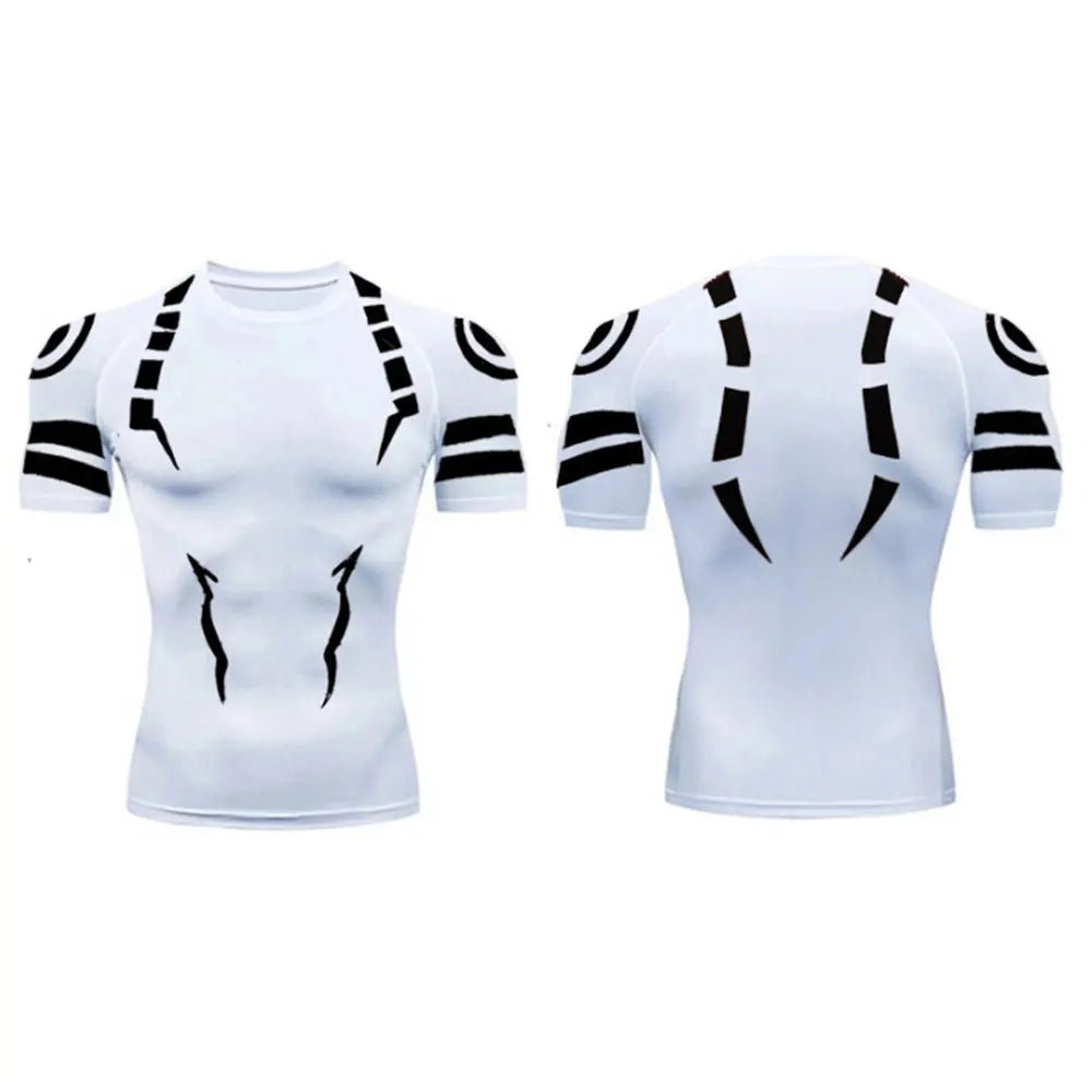 Anime Jujutsu Kaisen Kompressionsset Fitnessanzug für Herren, schnell trocknendes 3D-Kompressionsshirt + Fitnessstudio-Shorts, Lauf-Workout-Sportbekleidung - flohmarkt-deutschland.shop