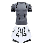 Anime Jujutsu Kaisen Kompressionsset Fitnessanzug für Herren, schnell trocknendes 3D-Kompressionsshirt + Fitnessstudio-Shorts, Lauf-Workout-Sportbekleidung - flohmarkt-deutschland.shop